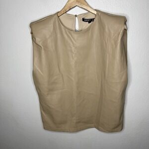 Grey Lab Beige Padded Shoulder Faux Leather Blouson Top Women's XS Minimalist‎